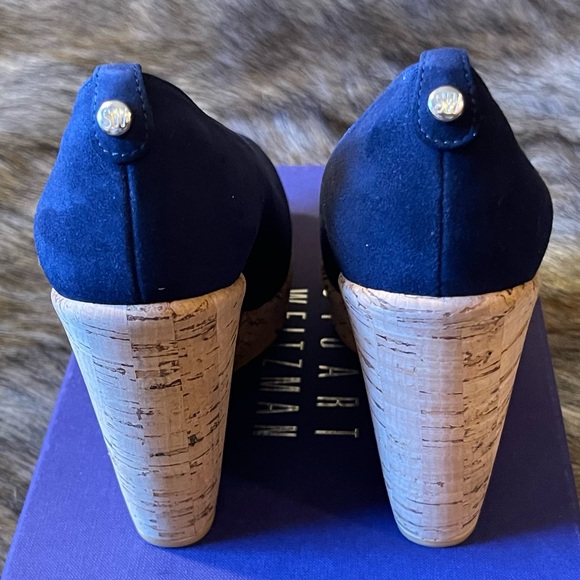 NIB Stuart Weitzman Corkswoon Blue Suede Platform Wedges Size 7 - Picture 5 of 14